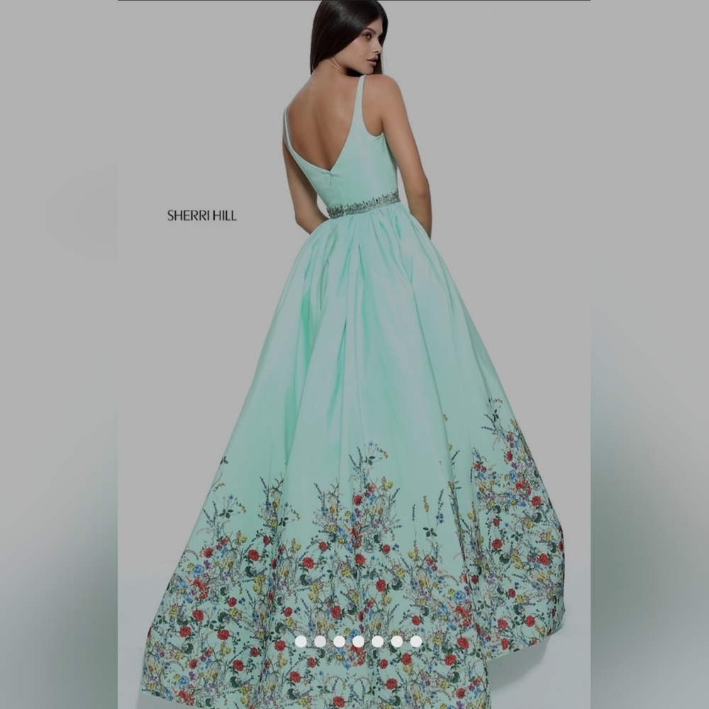 Sherri hill prom Garden Floral Overskirt Cape pageant gown dress 4 - Picture 7 of 9